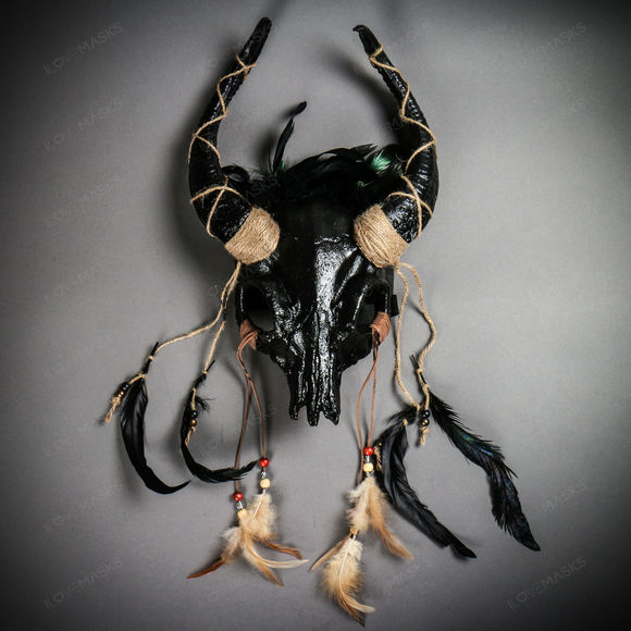 Antelope Devil Horns Animal Skull Ghost Masquerade Mask - Black - Picture 2 of 10